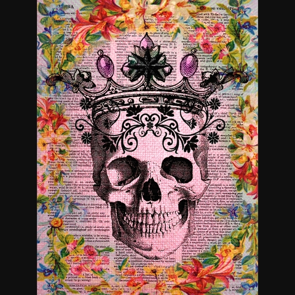 Pink Skull Crown Vintage Dictionary Art Print